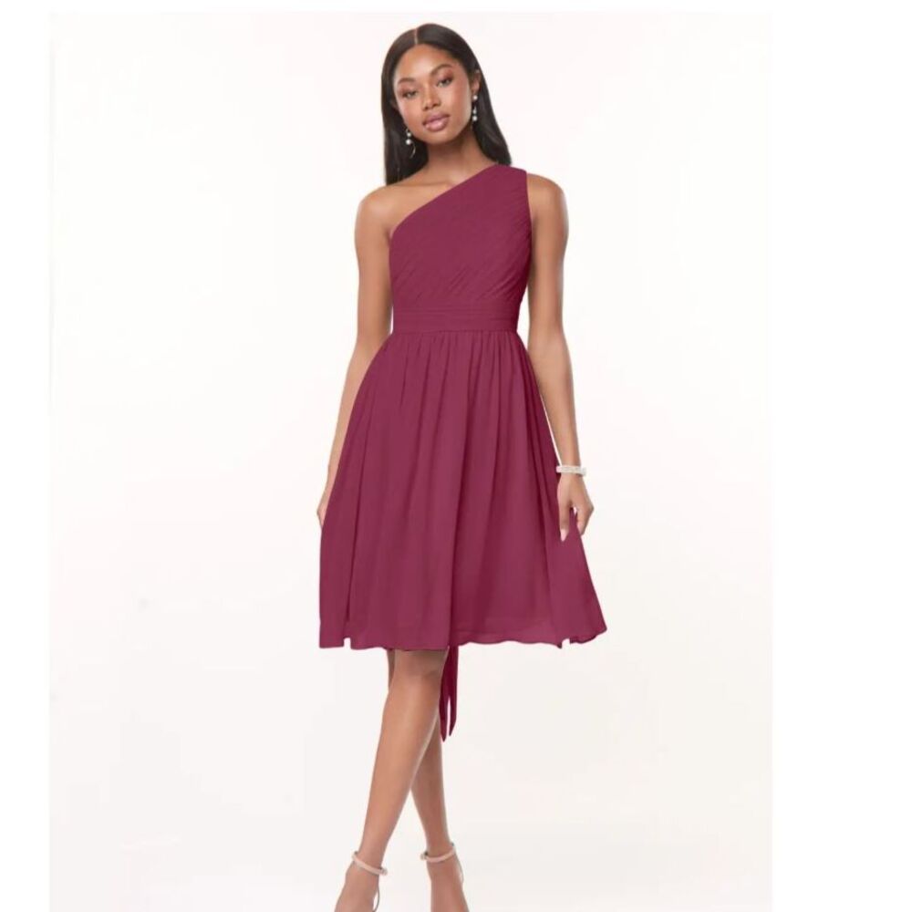 AZAZIE Katrina Bridesmaid Dress • Mulberry • Flowy A-Line One Shoulder XS/S - Picture 6 of 9